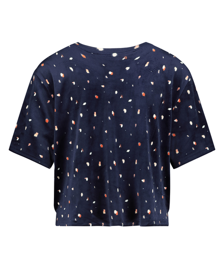 Top welurowy z kieszonką, Niebieski