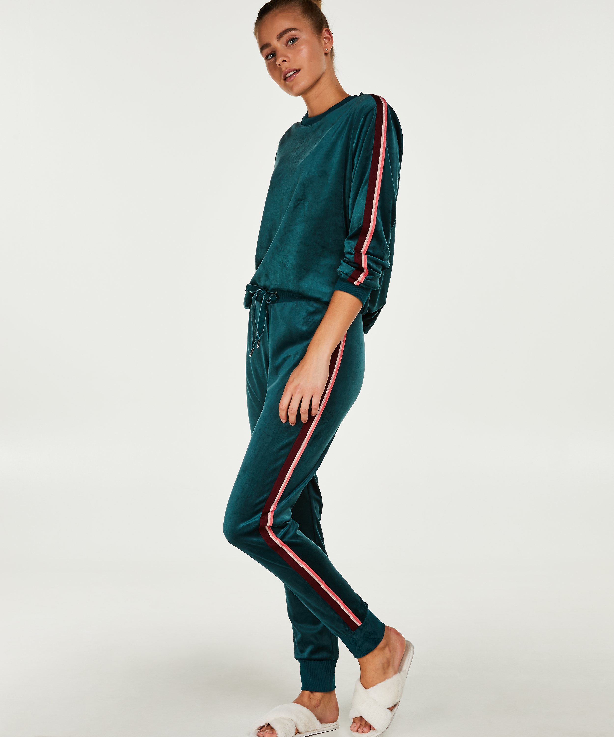 Striped Velvet Top, Zielony, main