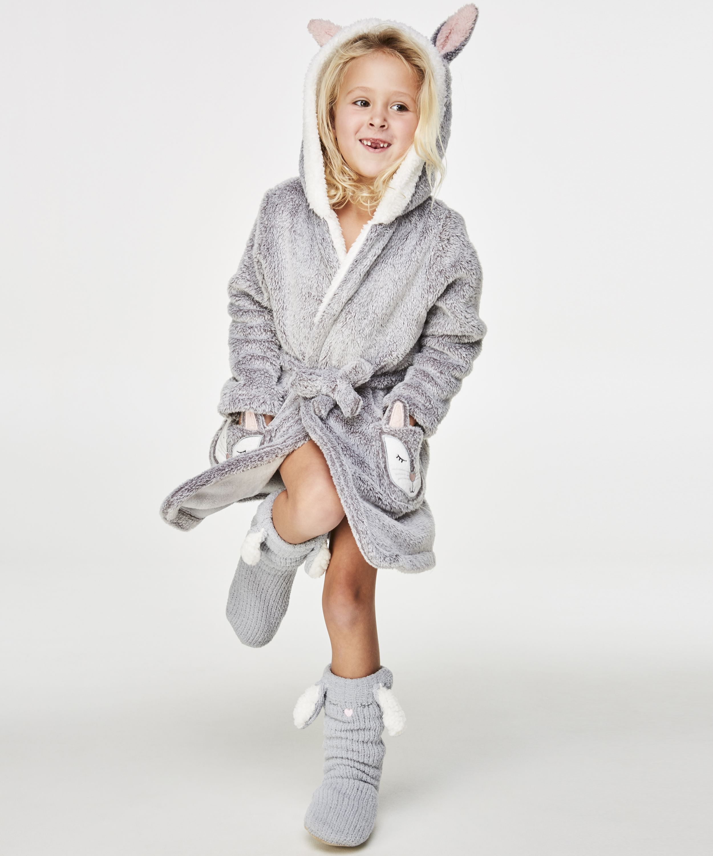 Kids Fleece Bathrobe, Szary, main