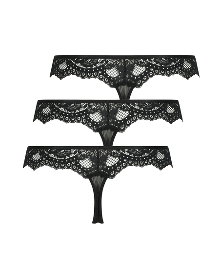 3-Pack Rosangel string r, Czarny