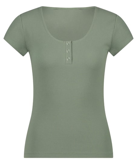 Top od piżamy z kr&oacute;tkimi rękawami Henley, Zielony