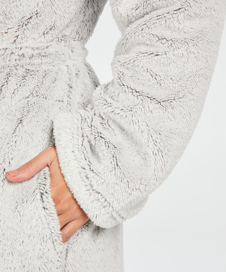 Długi szlafrok z polaru, Szary