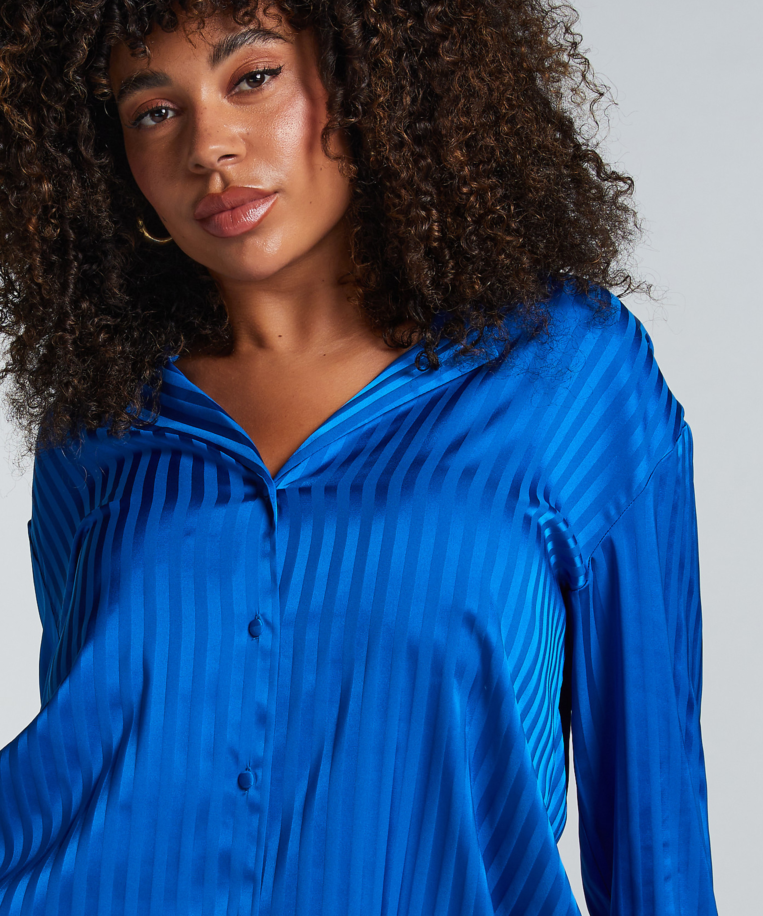 Kurtka z satyny z długimi rękawami, Niebieski, main