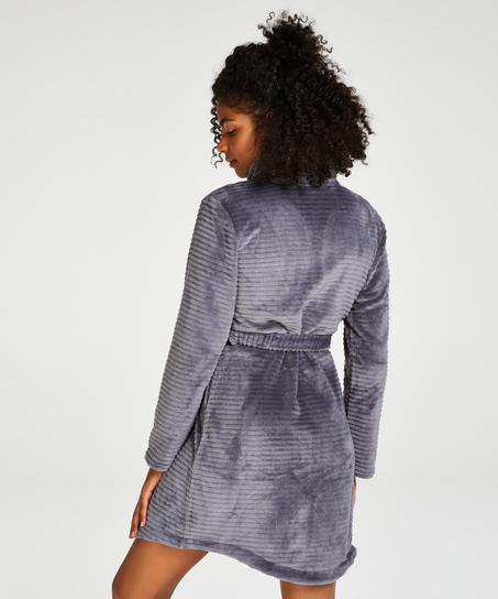 Szlafrok z polaru z zamkiem błyskawicznym, Szary