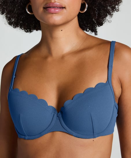 Usztywniany top bikini z fiszbinami Scallop, Niebieski