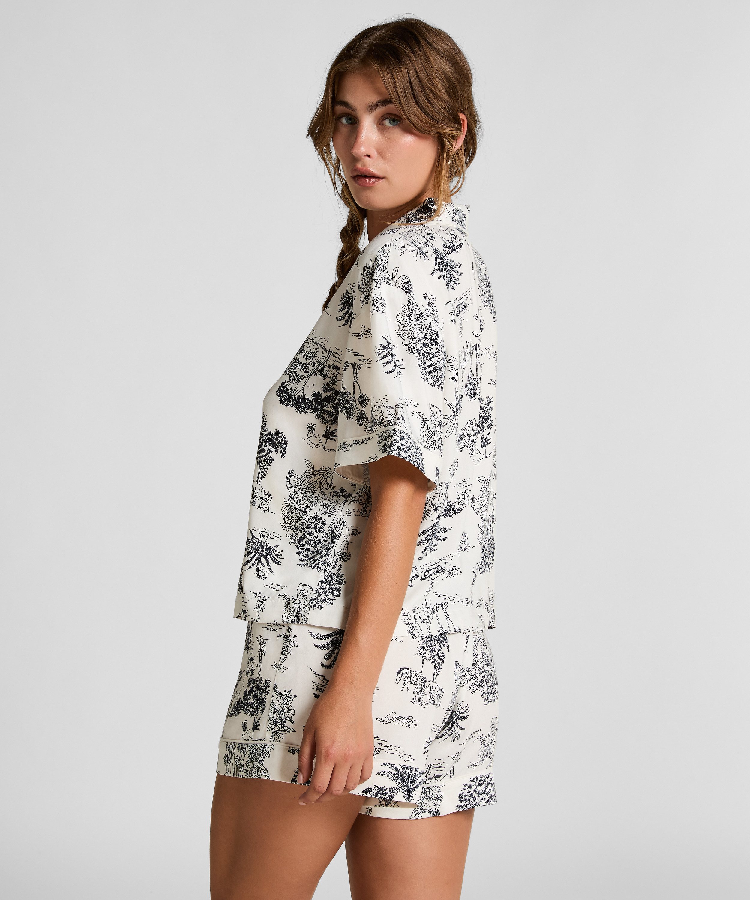 Tkana bluza z kr&oacute;tkim rękawem, Biały, main