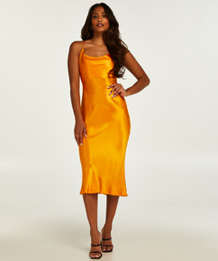 Satynowa sukienka Midi, Pomarańczowy