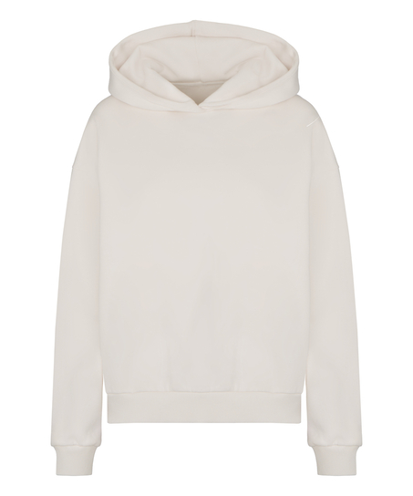 Bluza z Kapturem z Czesanej Dzianiny Dresowej, Biały
