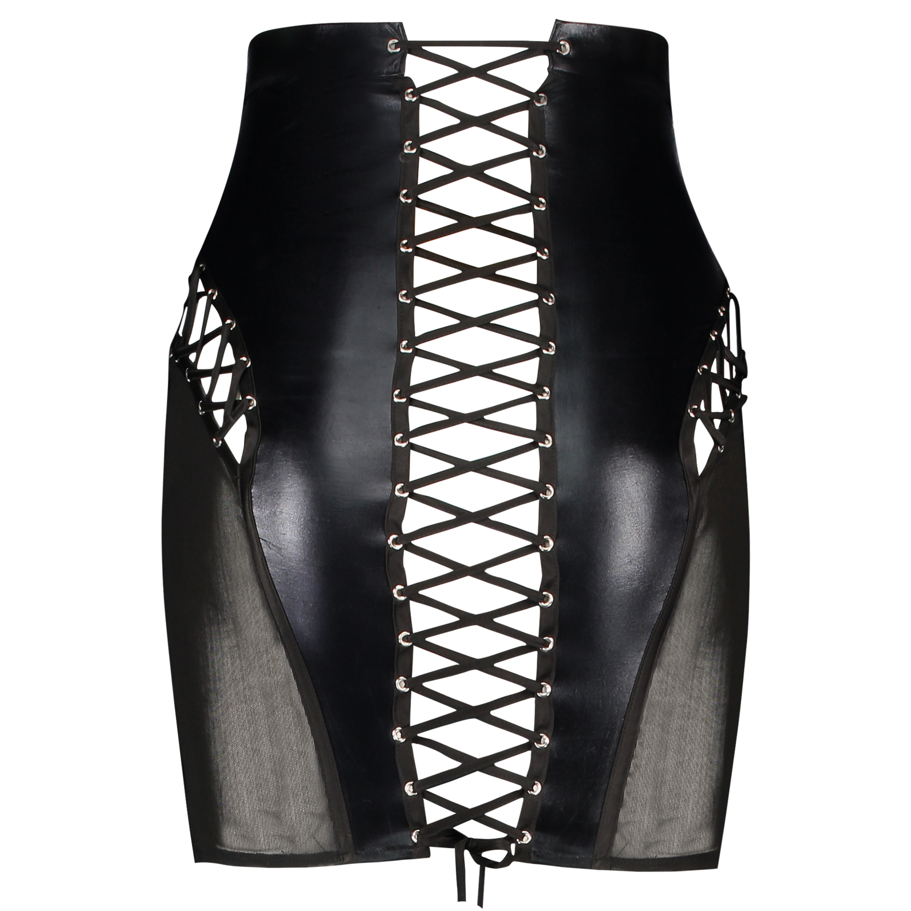 Private Lace-up Mesh Skirt, Czarny, main