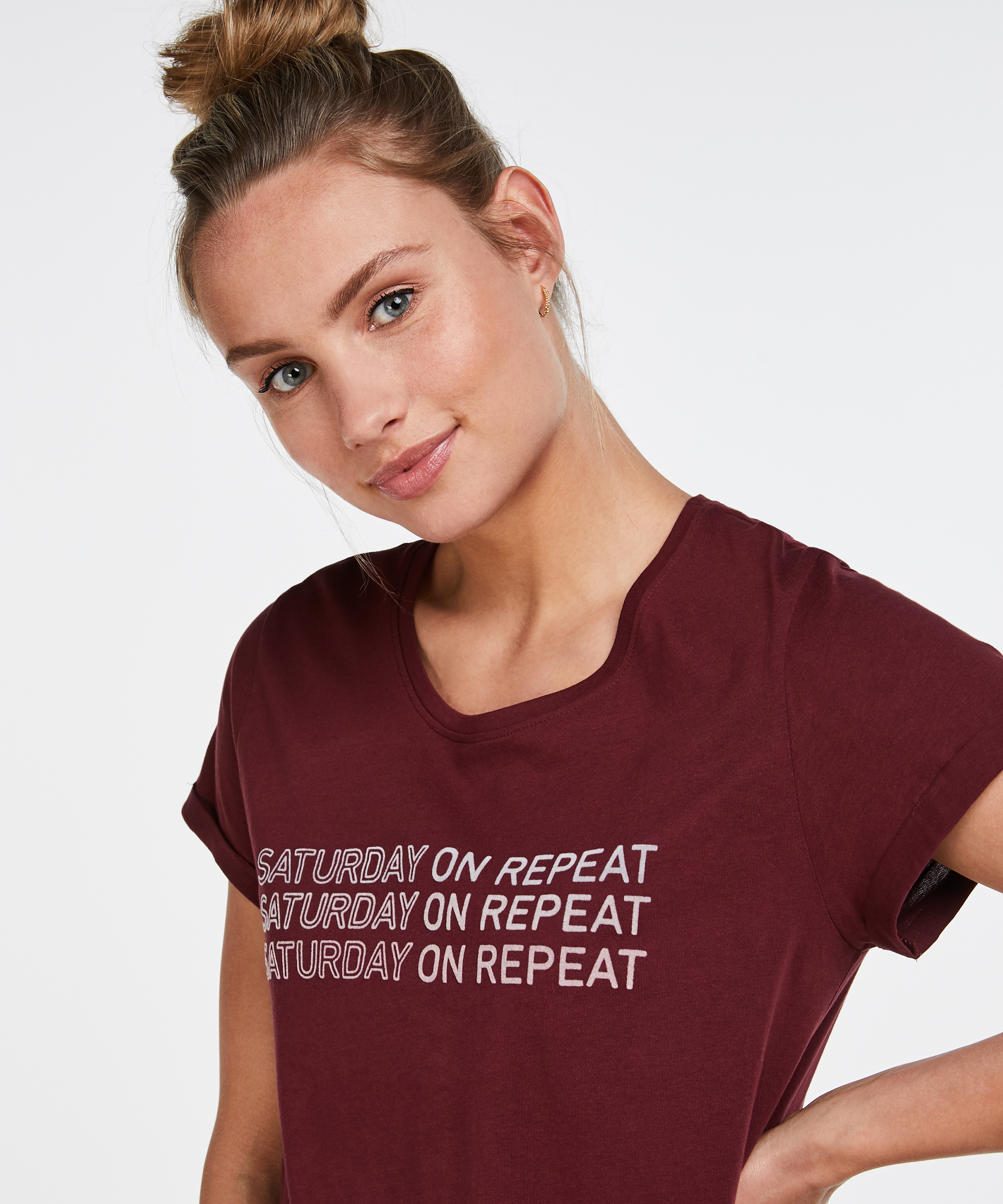 Koszula nocna z okrągłym dekoltem, Czerwony, main