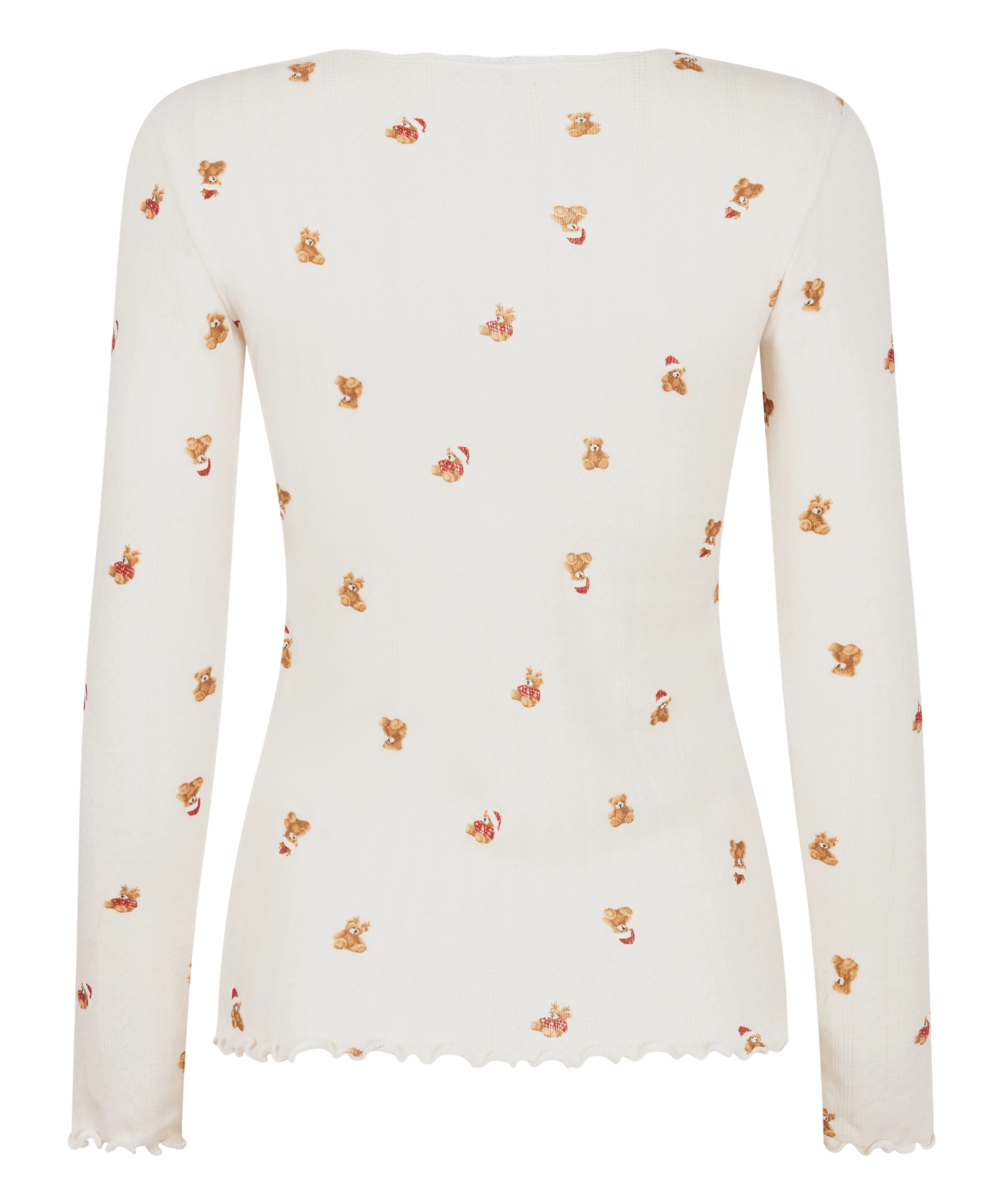 Góra od piżamy z długim rękawem Pointelle, Biały, main