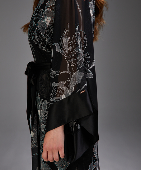 Lotus long chiffon kimono, Czarny