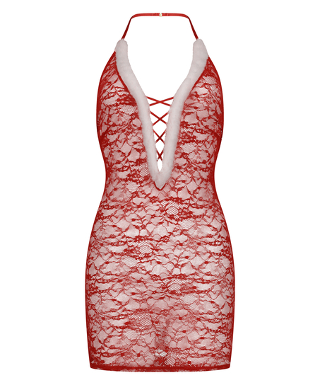 Sukienka na ramiączkach z koronką Santa, Czerwony