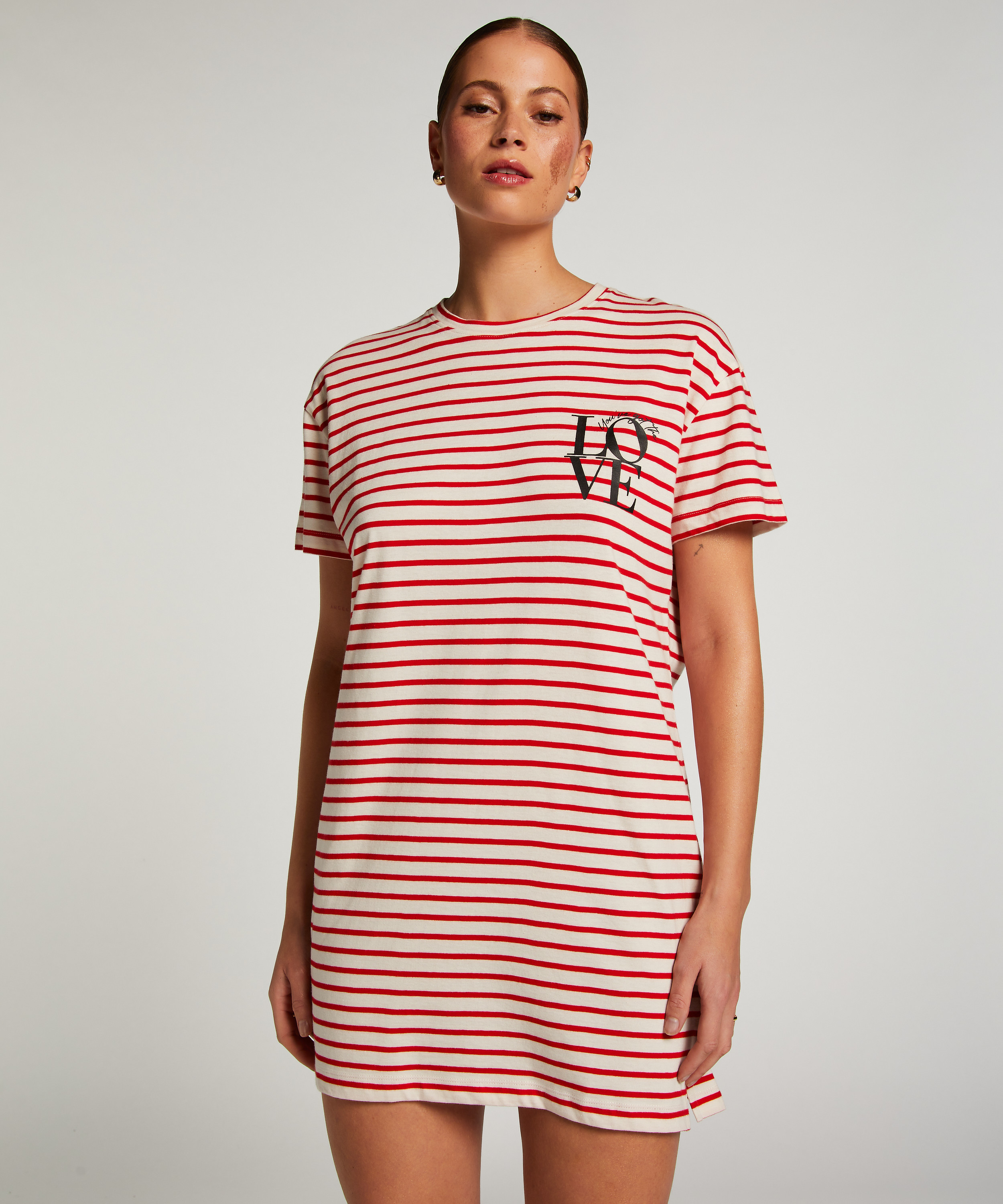 Koszula nocna z okrągłym dekoltem, Czerwony, main