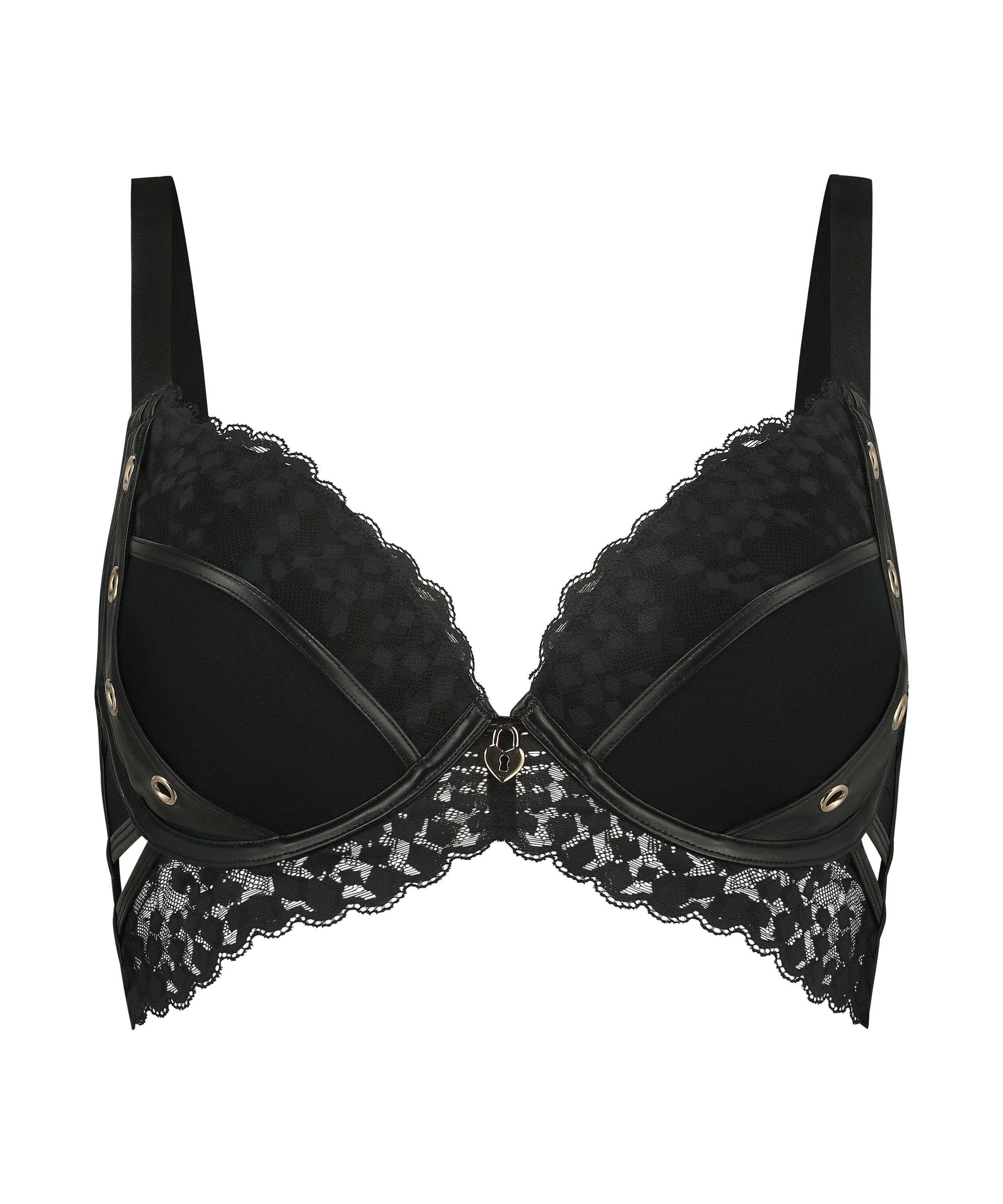 Biustonosz usztywniany z fiszbinami, typu longline push-up Desire, Czarny