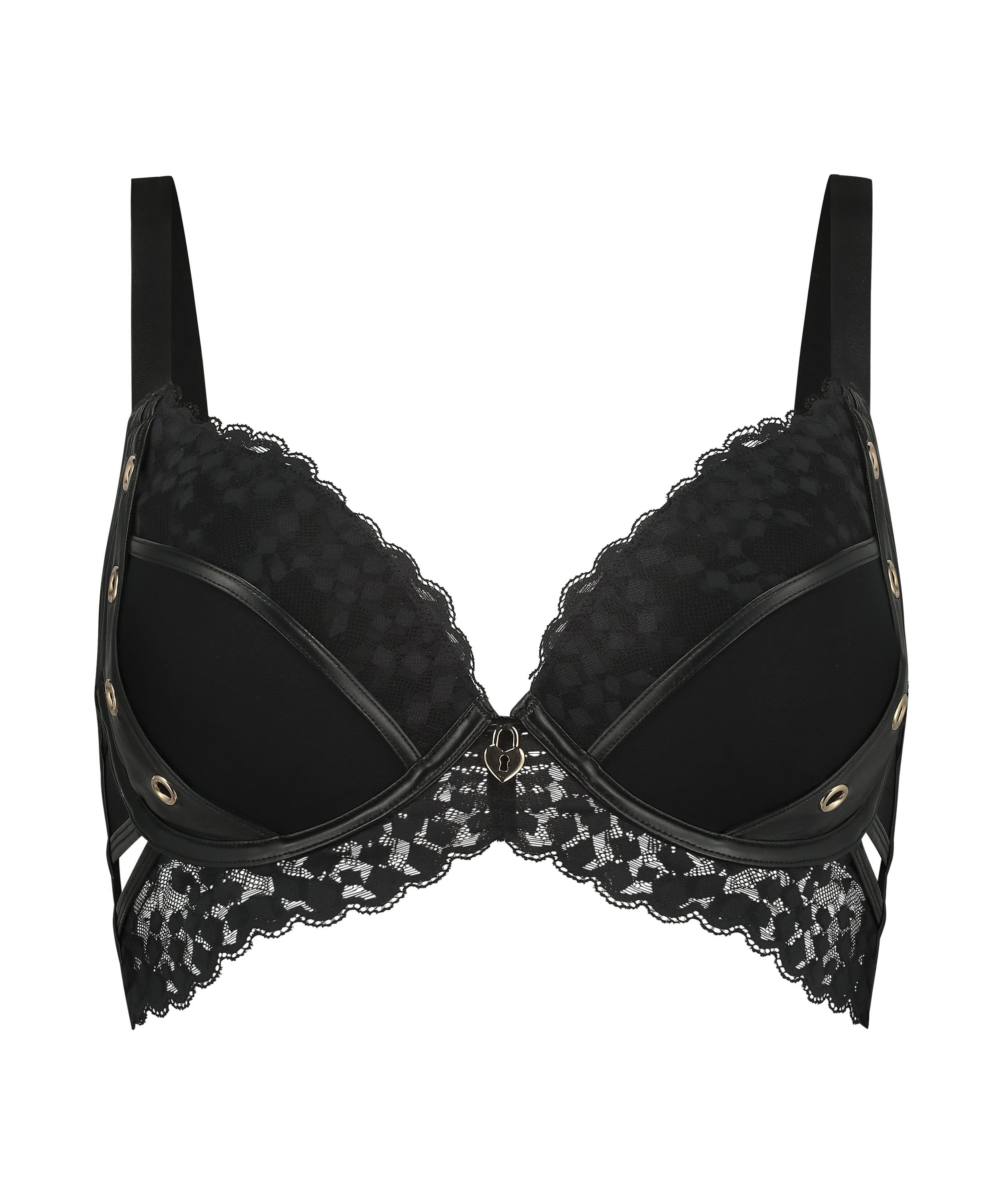 Biustonosz usztywniany z fiszbinami, typu longline push-up Desire, Czarny, main