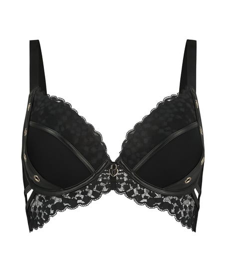 Biustonosz usztywniany z fiszbinami, typu longline push-up Desire, Czarny