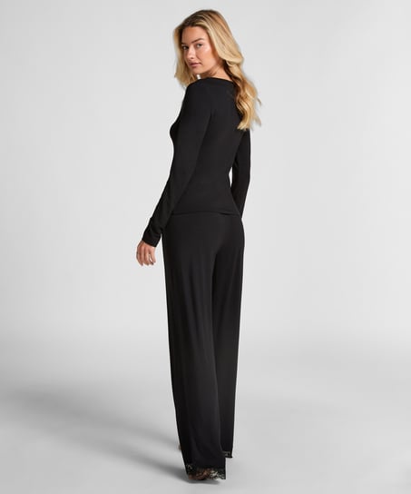 Koronkowa piżama z długim rękawem, Czarny