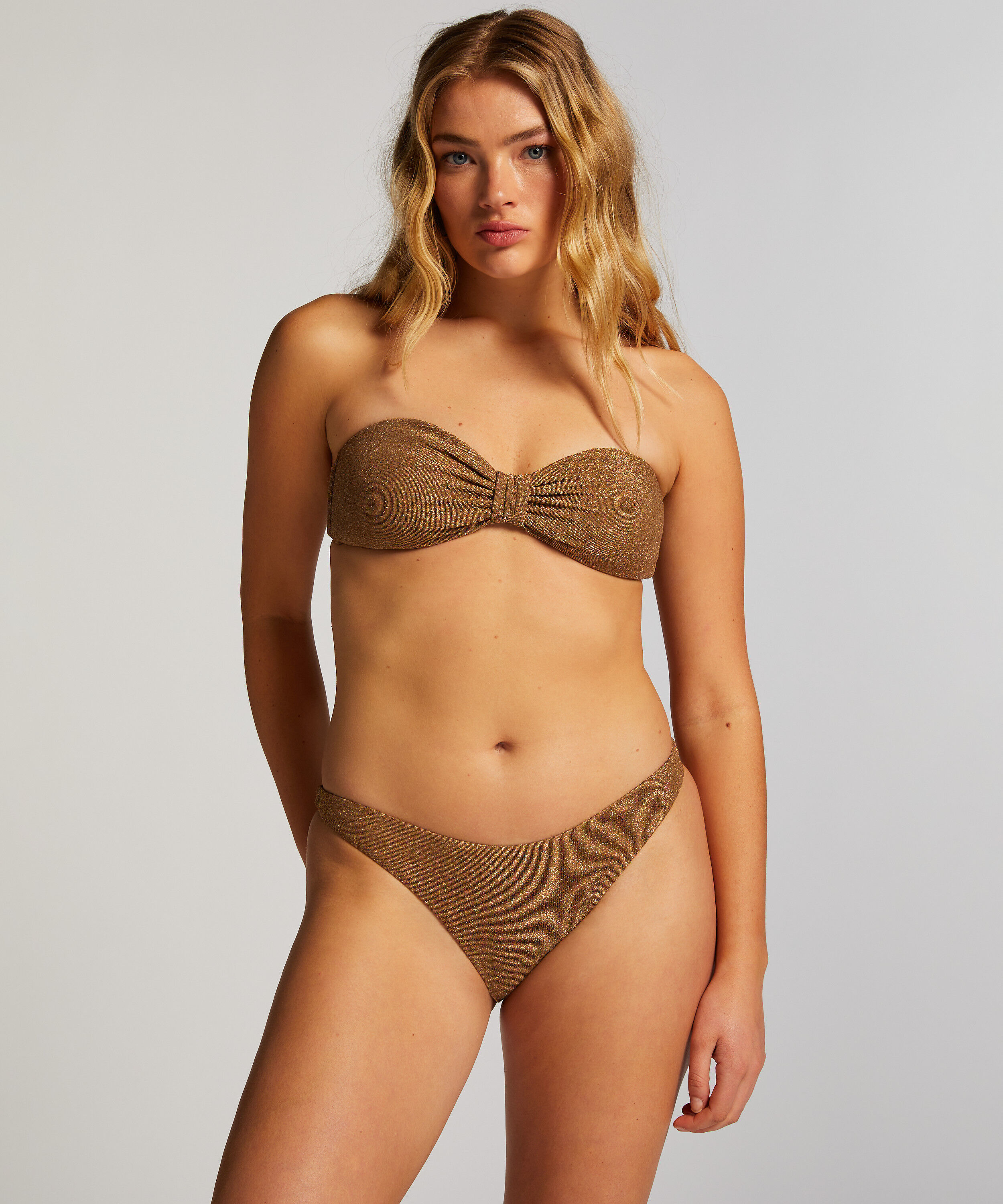 Majtki Bikini Wysoko Krojona Goldie Shimmer, Ż&oacute;łty