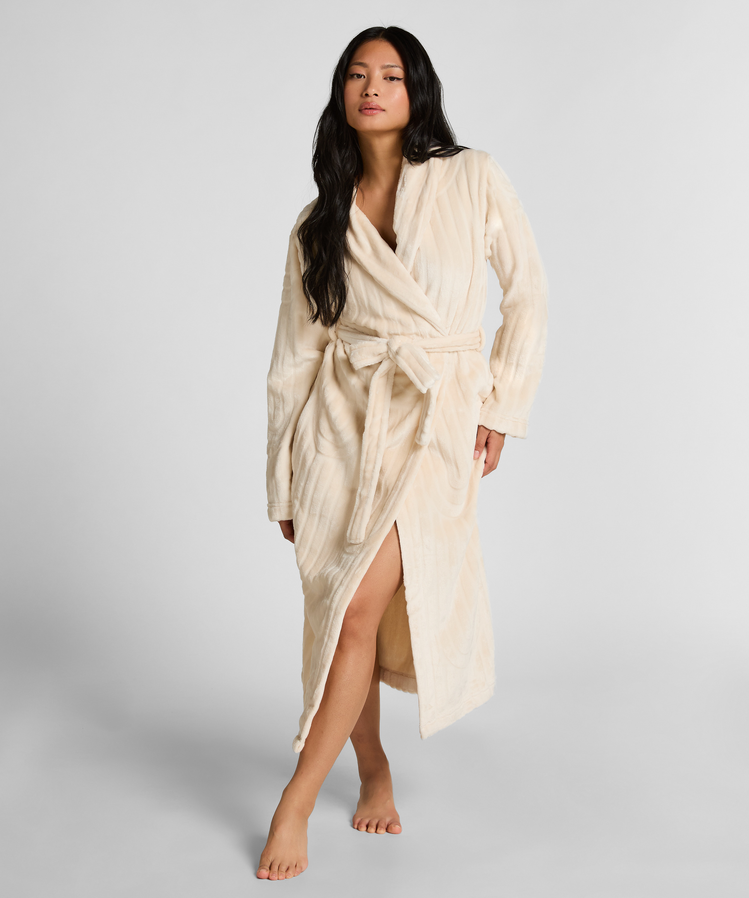 Długi szlafrok fleece, Biały, main