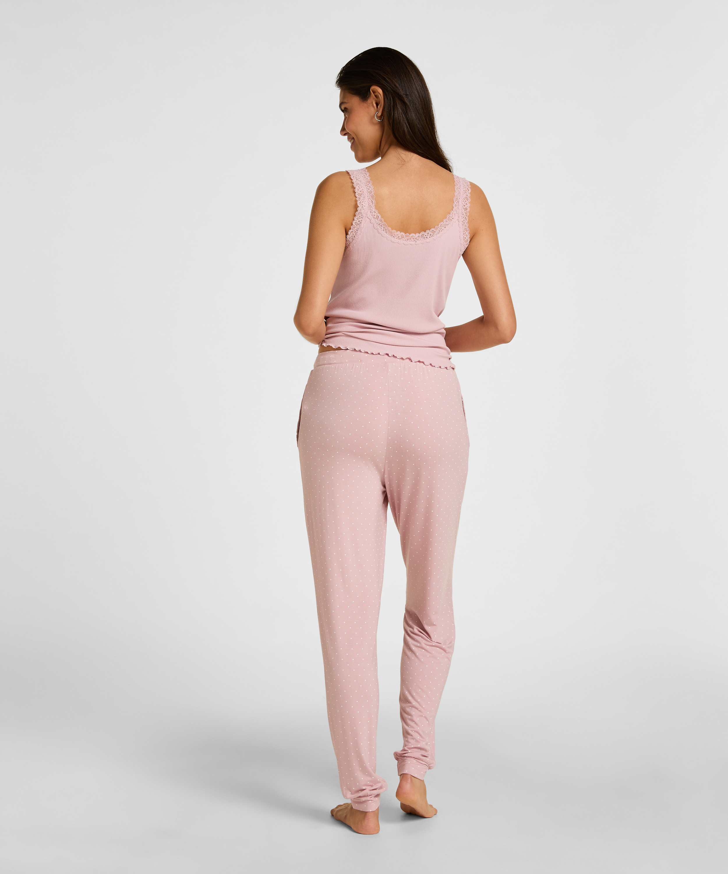 Top z Prążkowanej Dzianiny z Koronką, R&oacute;żowy, main