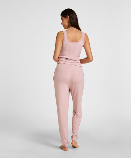 Top z Prążkowanej Dzianiny z Koronką, R&oacute;żowy