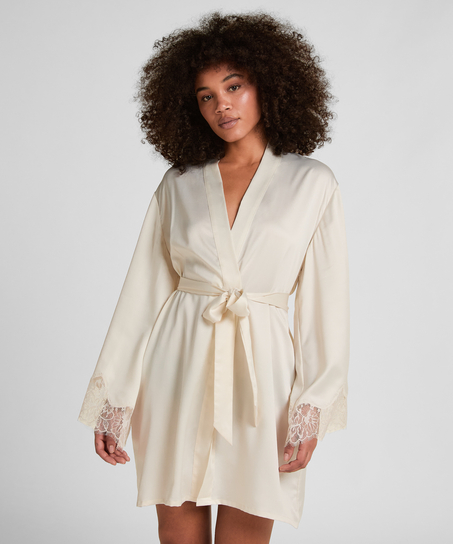 Satynowe kimono Valerie, Biały