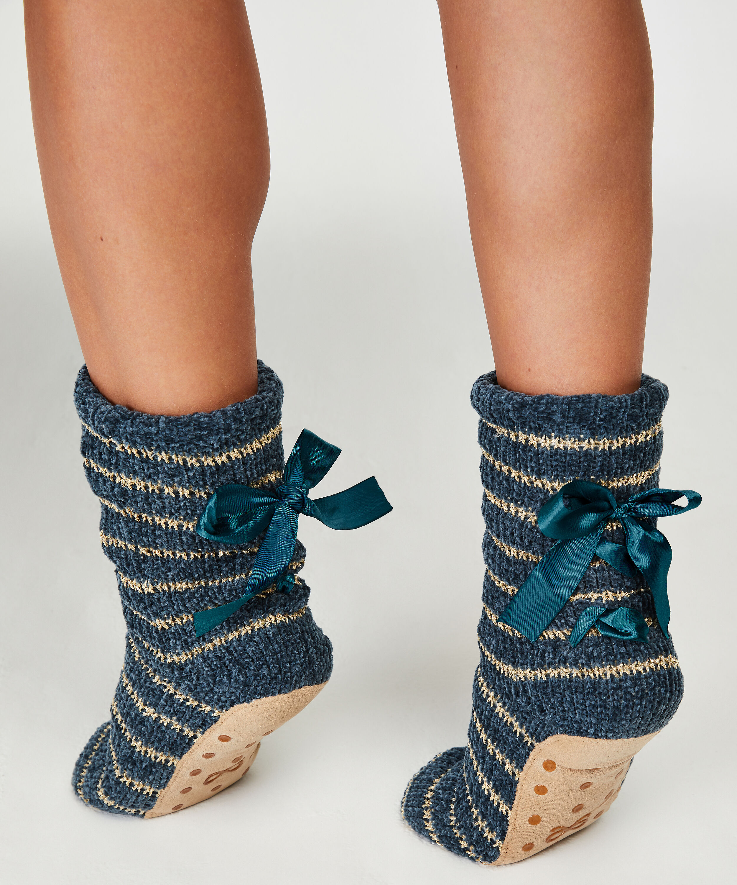 Lace-Up Slipper Socks, Niebieski