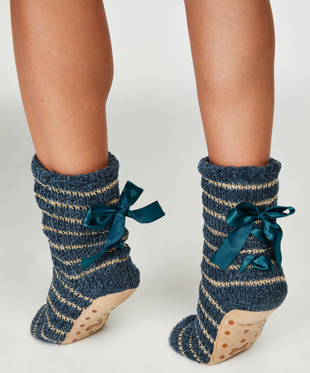 Lace-Up Slipper Socks, Niebieski