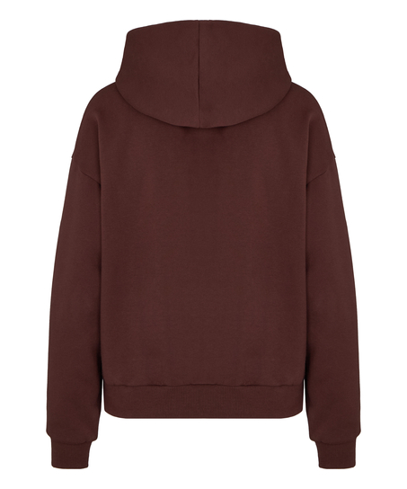 Bluza z Kapturem z Czesanej Dzianiny Dresowej, Brązowy