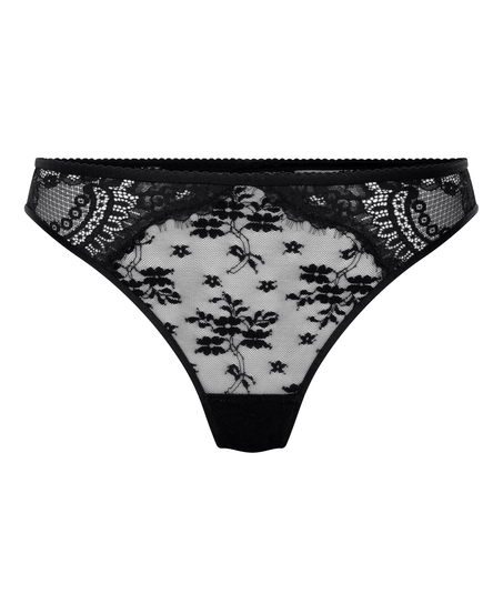 Stringi Lou z wysokim wycięciem, Czarny