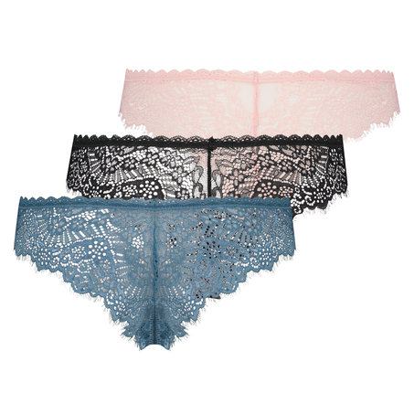 3-Pack Brazilians lace, Czarny
