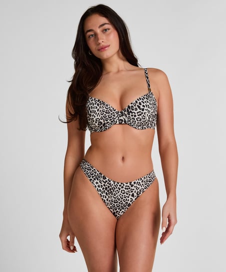 Biustonosz Bikini z Fiszbinami i Wkładkami Leopard, Czarny