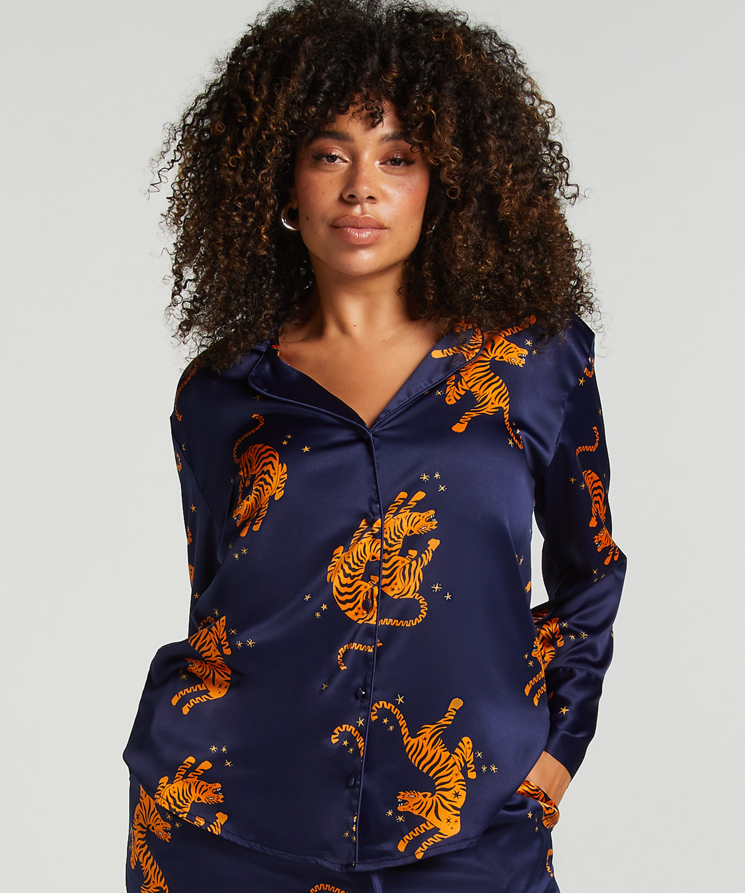 Kurtka z satyny z długimi rękawami, Niebieski, main