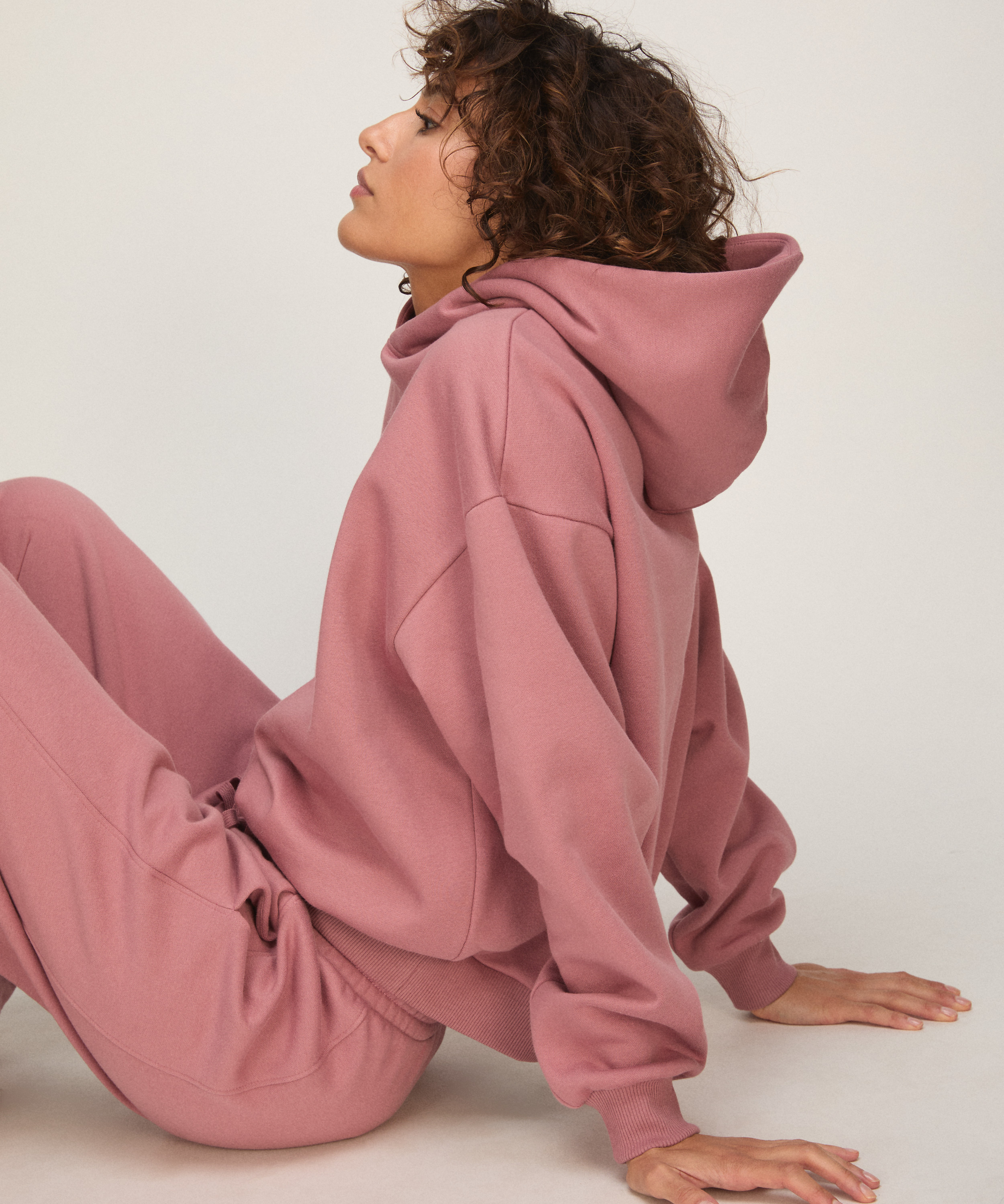 Bluza z Kapturem z Czesanej Dzianiny Dresowej, R&oacute;żowy, main