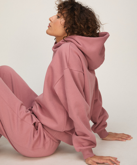 Bluza z Kapturem z Czesanej Dzianiny Dresowej, R&oacute;żowy