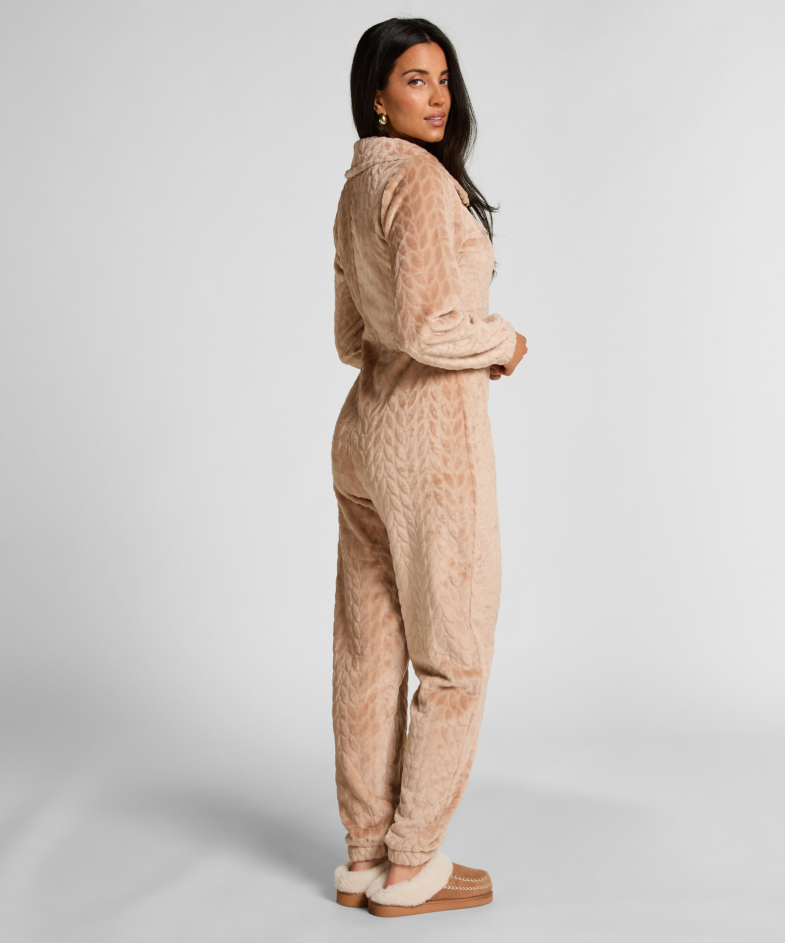 Onesie ze wzorem warkoczy z zamkiem błyskawicznym, Beżowy, main