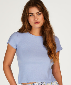 Prążkowana koszulka z krótkim rękawem, Niebieski