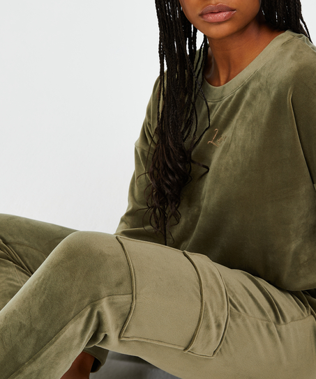 Aksamitne joggery Cargo, Zielony