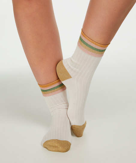 Rib lurex top socks, Biały