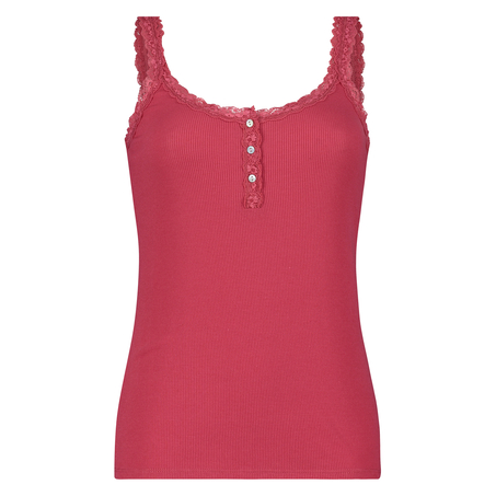 Singlet top cami rib lace, Czerwony