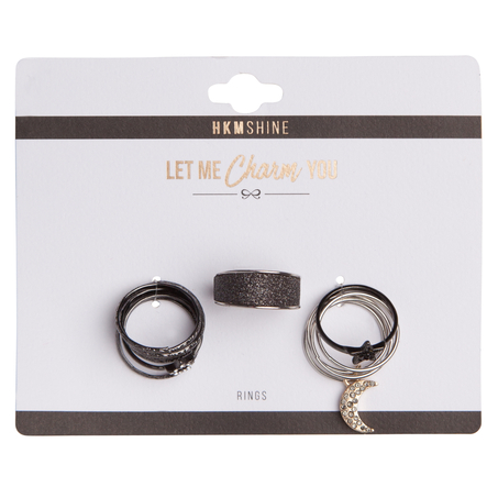 Star & Moon Ring Set, Szary