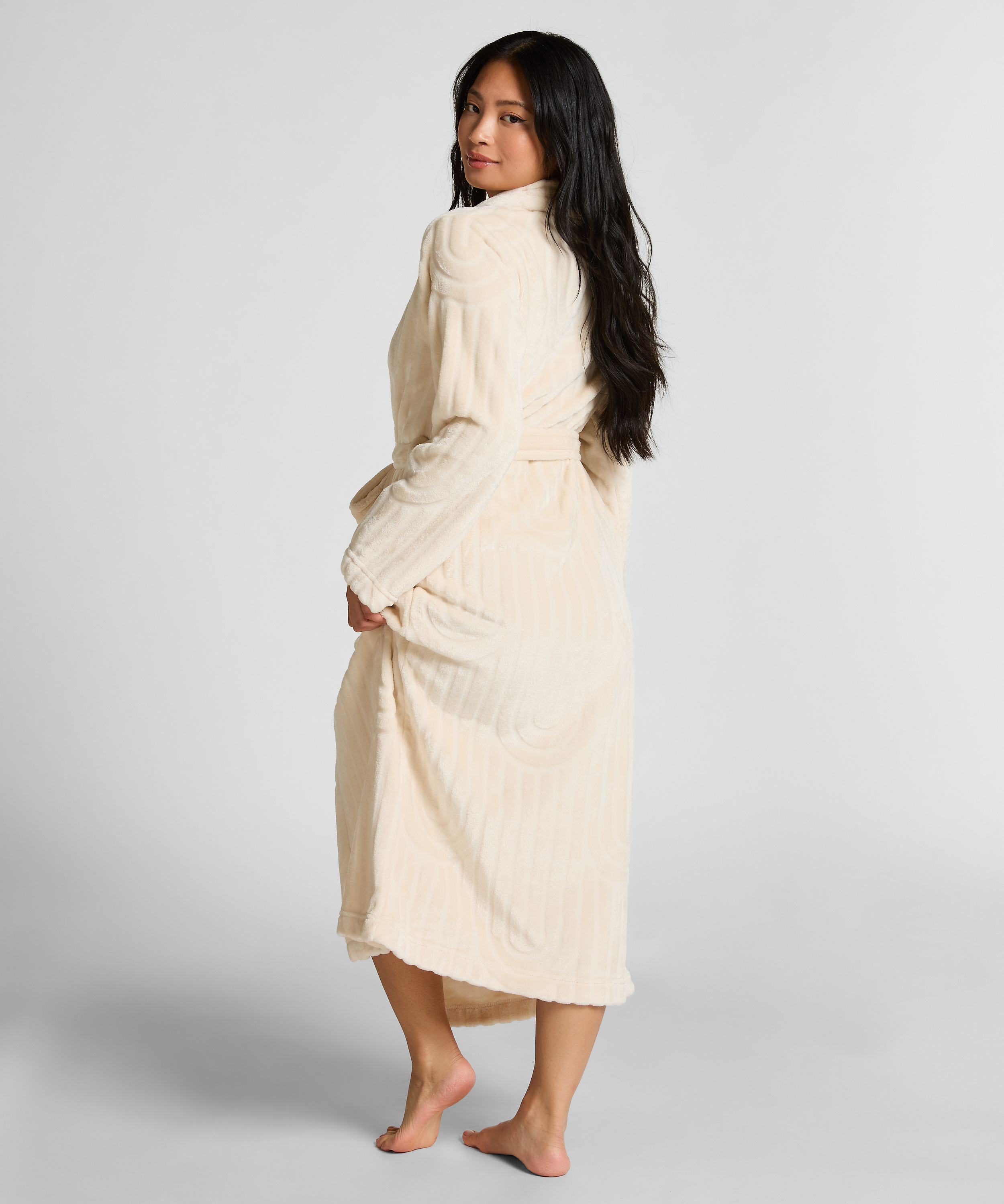 Długi szlafrok fleece, Biały, main