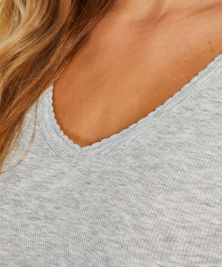 Top od piżamy z prążkowanego materiału z krótkimi rękawami., Szary