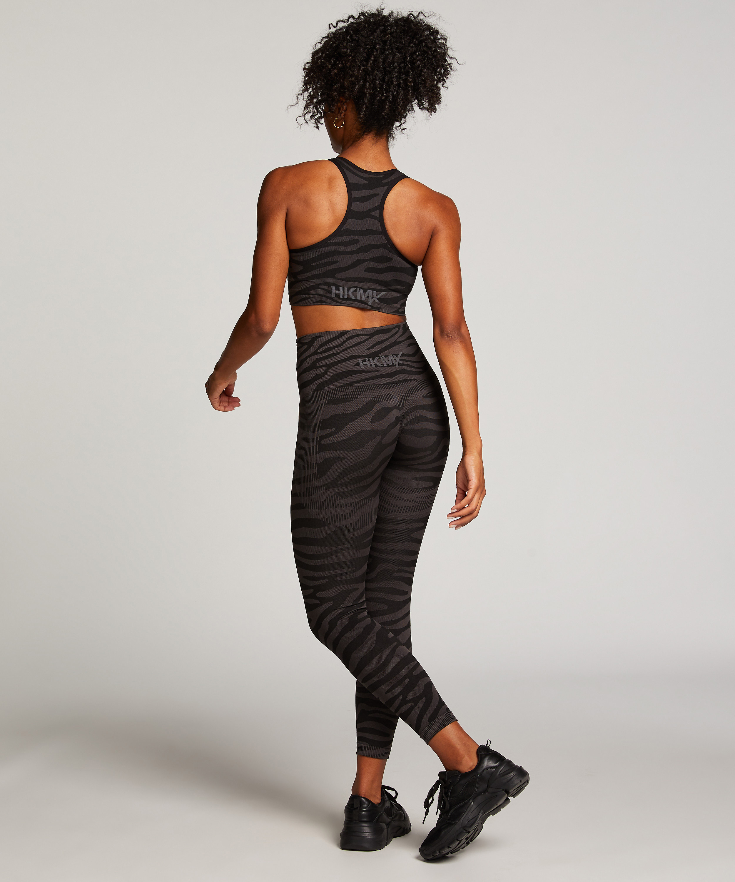 Legginsy sportowe bezszwowe z wysokim stanem Zebra HKMX, Czarny, main