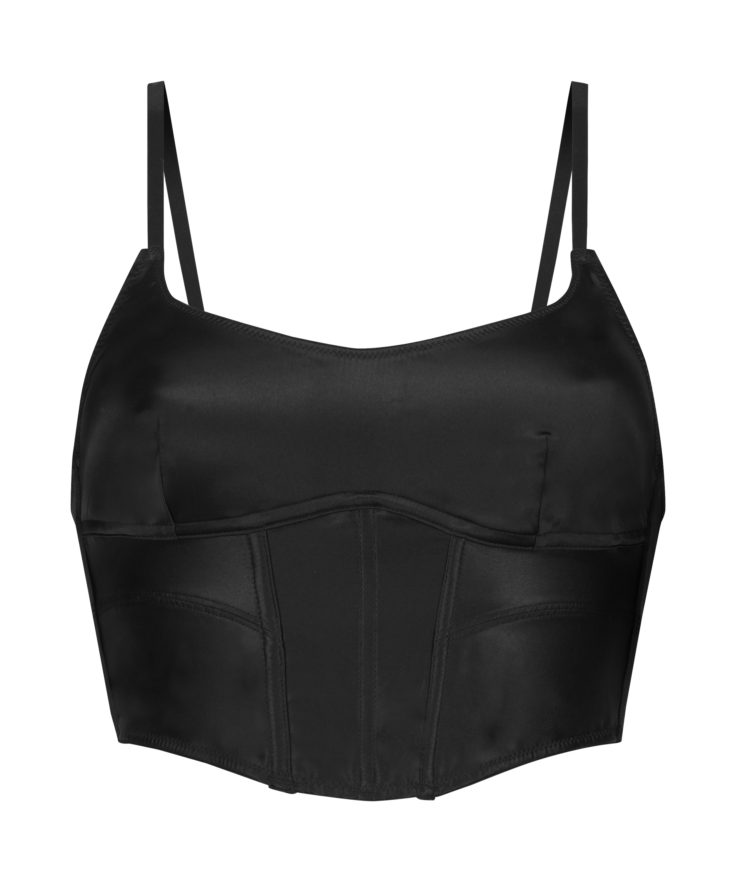 Top gorsetowy z satyny, Czarny, main