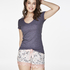 Ribbed Short-Sleeved V-Neck Pyjama Top, Szary