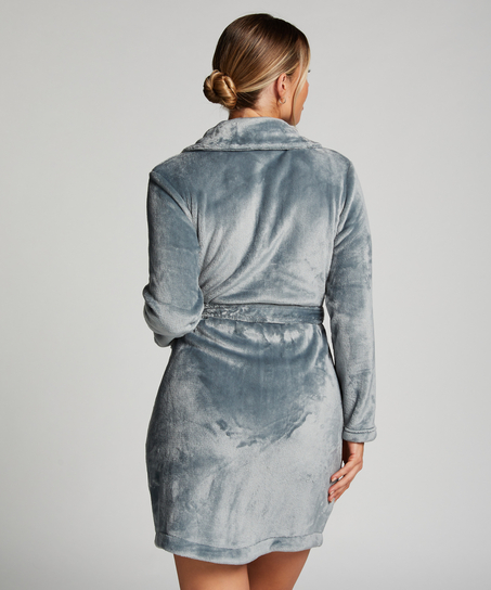 Szlafrok z polaru z zamkiem błyskawicznym, Niebieski