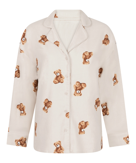 Bluza flanelowa twillowa ze wzorem misia, Beżowy