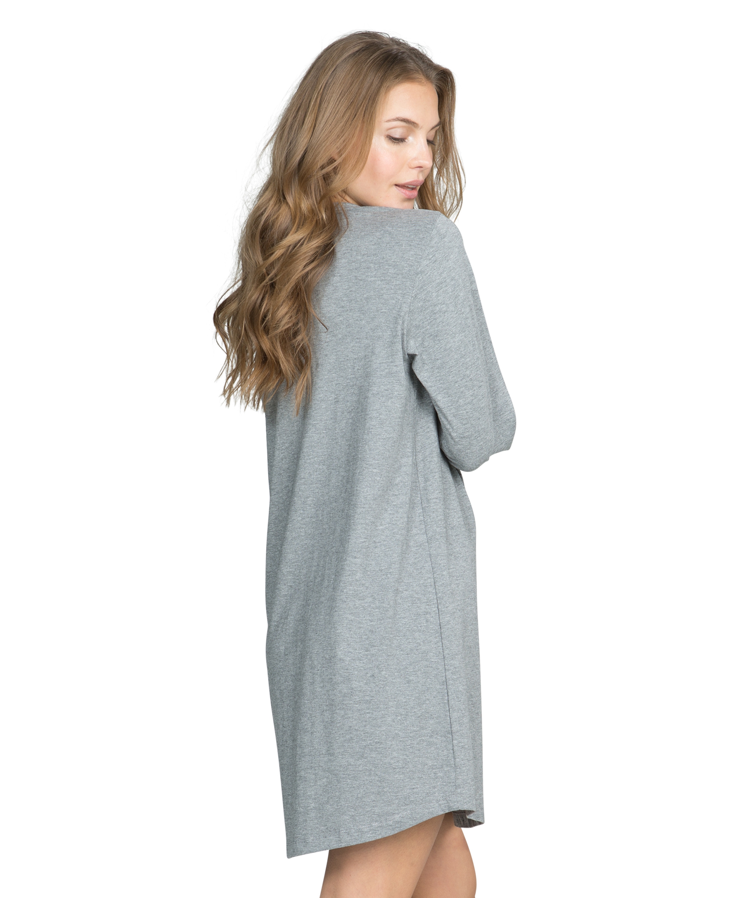 Nightshirt round neck long sleeves, Szary, main